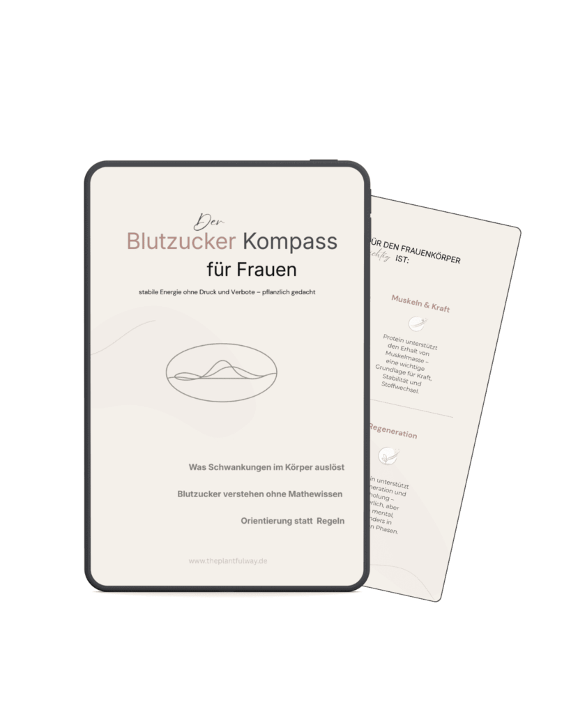 Tablet-Mockup des Blutzucker Kompass für Frauen mit Cover eines pflanzlichen Ernährungs-Guides