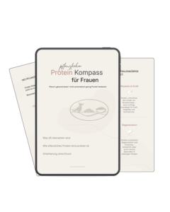 Tablet-Mockup des Protein-Kompass mit Cover zu pflanzlichem Protein für Frauen