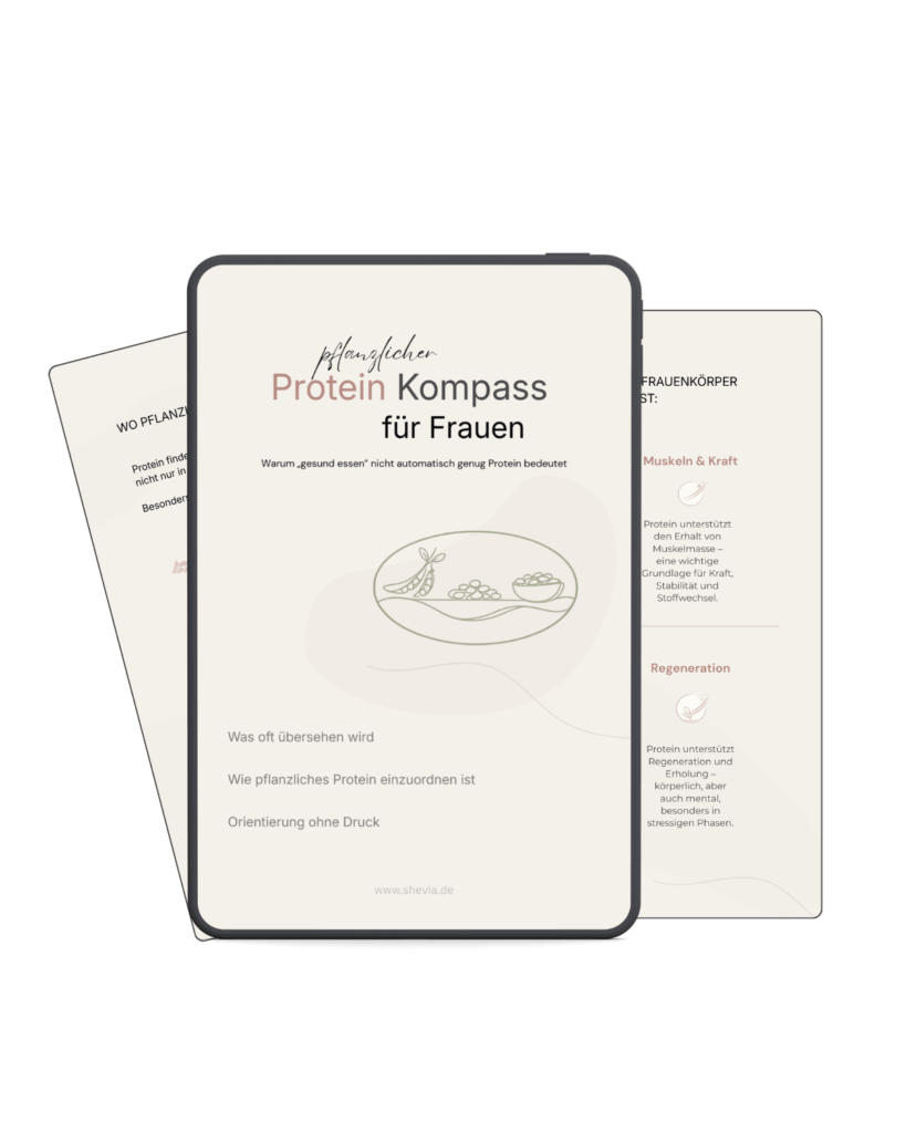 Tablet-Mockup des Protein-Kompass mit Cover zu pflanzlichem Protein für Frauen