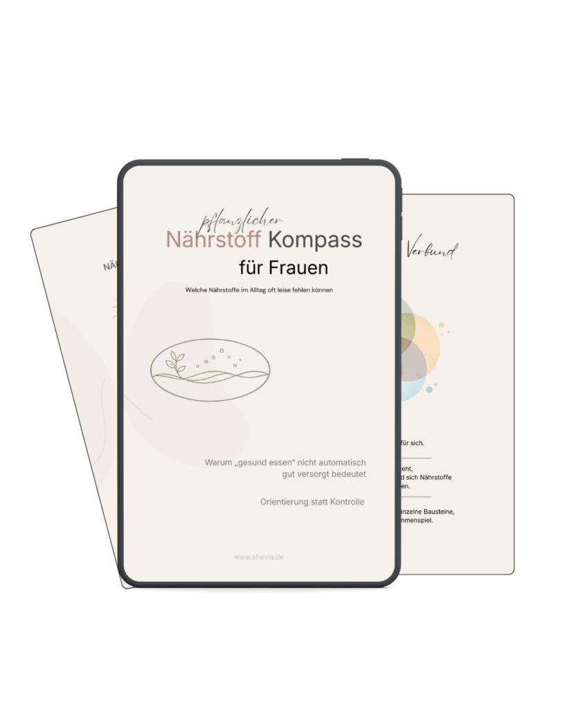 Tablet Mockup des Nährstoff, Blutzucker, Protein Kompass für Frauen mit Cover eines pflanzlichen Ernährungs Guides