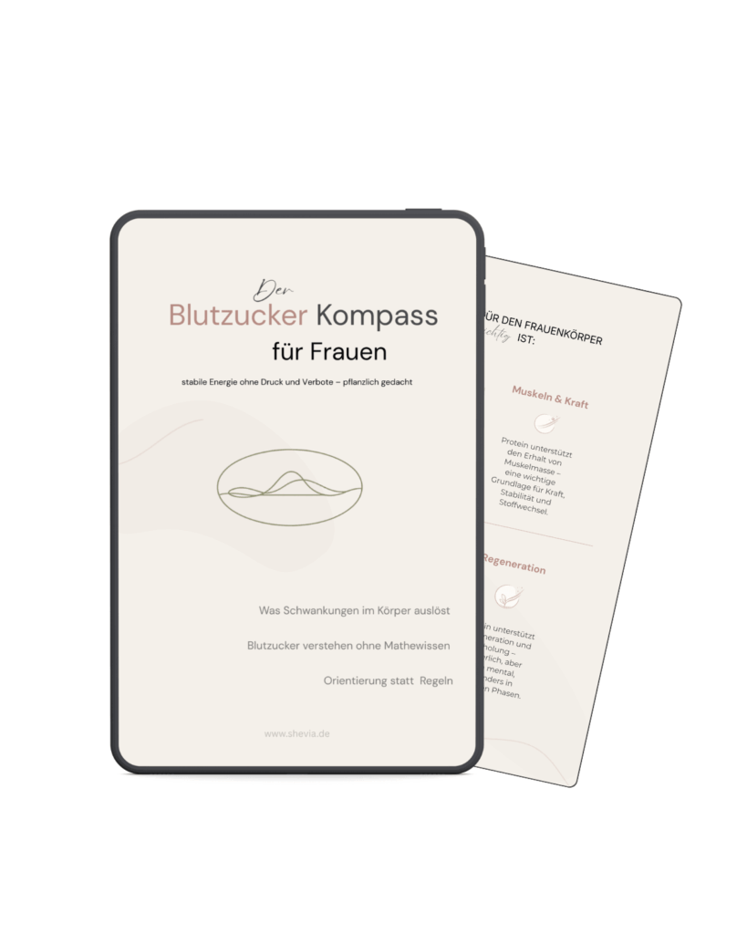 Tablet-Mockup des Blutzucker Kompass für Frauen mit Cover eines pflanzlichen Ernährungs-Guides