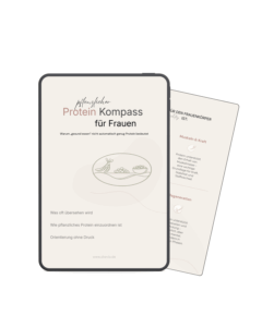 Tablet-Mockup des Protein-Kompass mit Cover zu pflanzlichem Protein für Frauen