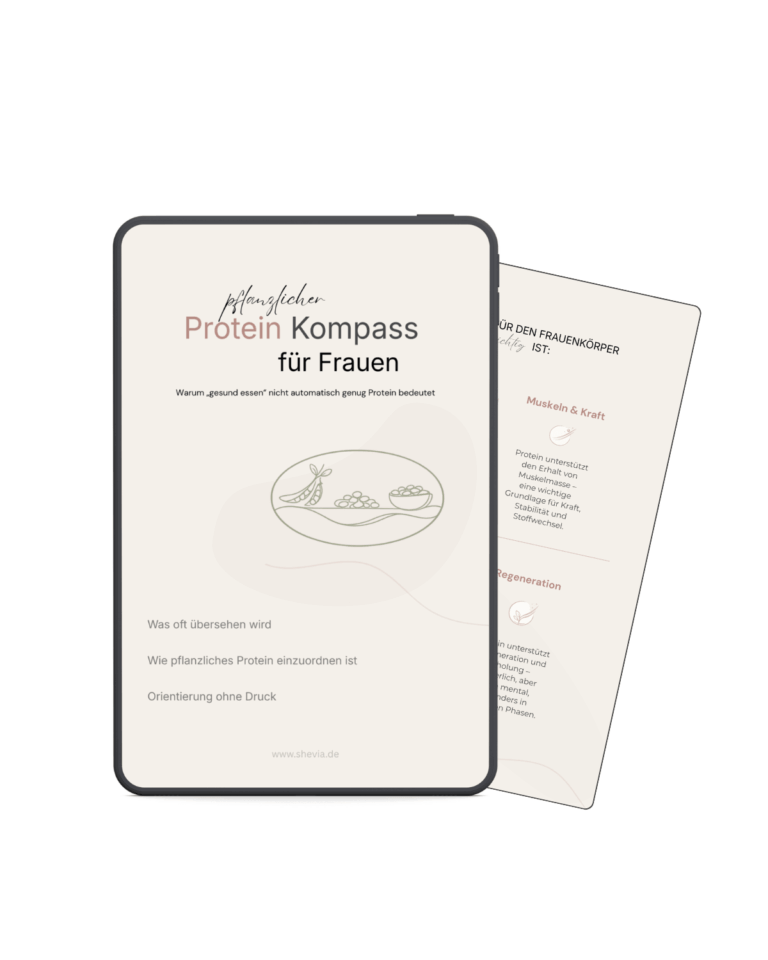 Tablet-Mockup des Protein-Kompass mit Cover zu pflanzlichem Protein für Frauen